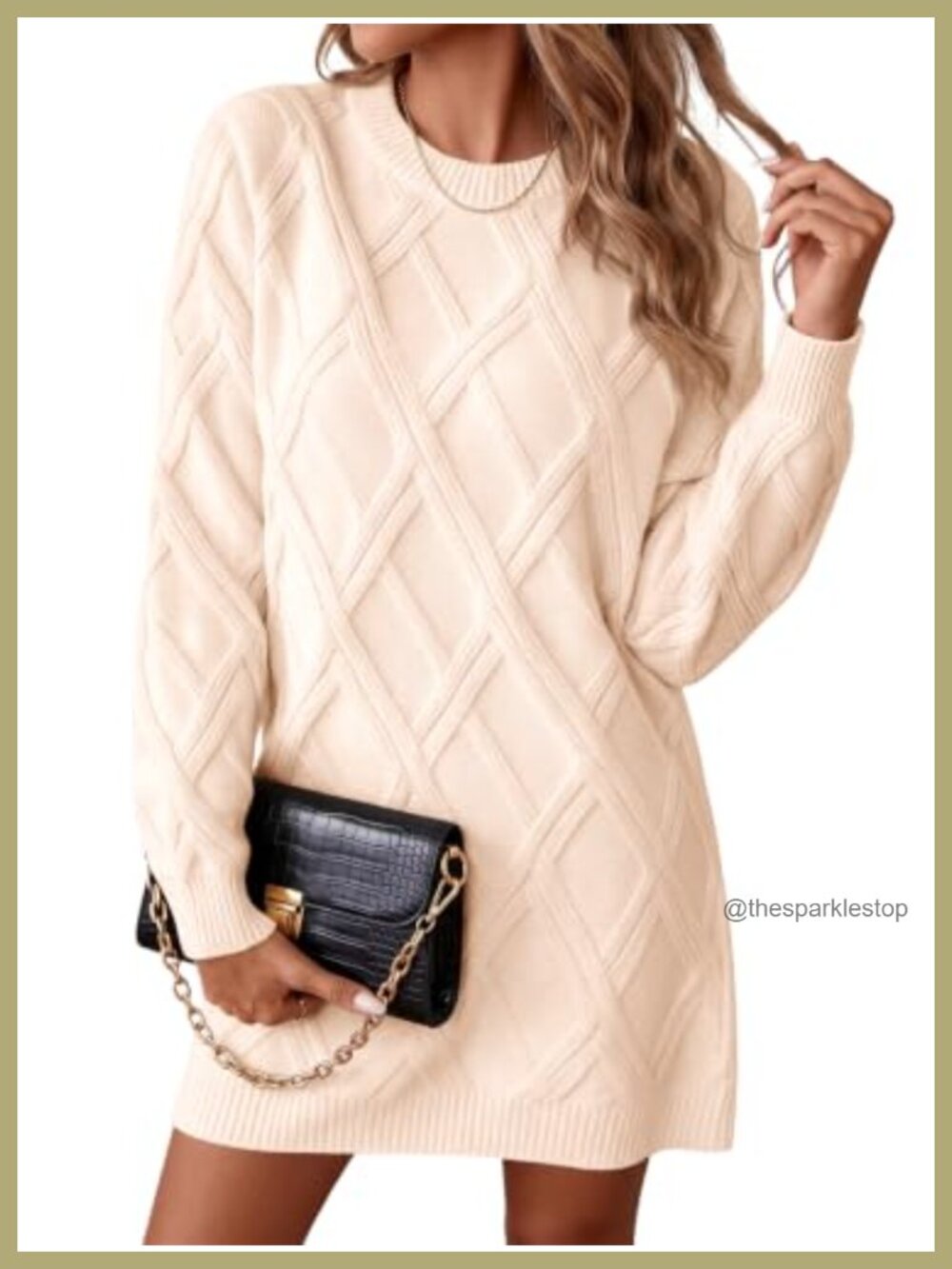 Cable Knit Sweater Dress Fitted A-Line Long Sleeve Mini Fall